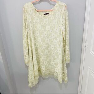 Vntg Design Todays Cream & Metallic Gold Floral Long Sleeve Dress Womens Size XL